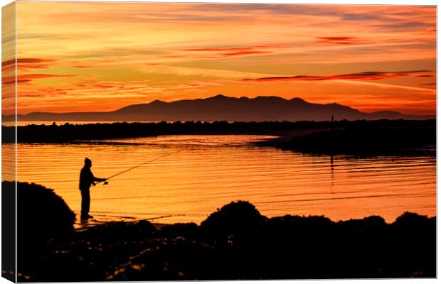 Fishing At Sunset Picture Canvas Wall Art in Colour by Valerie