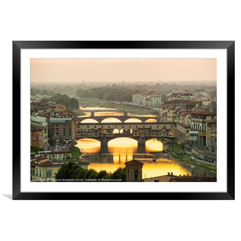 Ponte Vecchio Enlighten By The Warm Sunlight, Florence. Picture Framed ...