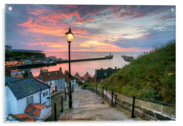 Whitby, 199 Steps, Pink Glow. Acrylic by Martin Williams
