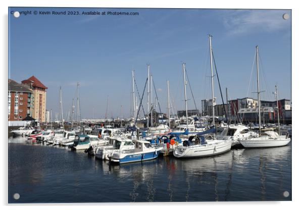 Boats in Swansea marina Acrylic by Kevin Round