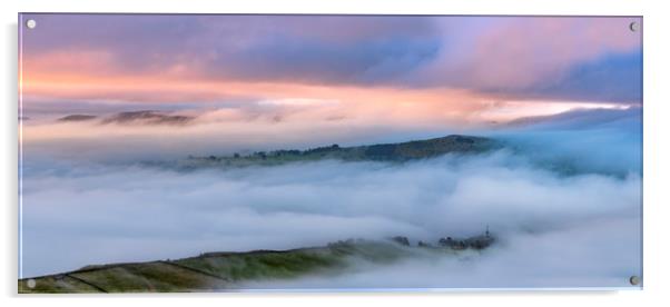 Eccles Pike rises above the fog at sunrise  Acrylic by John Finney