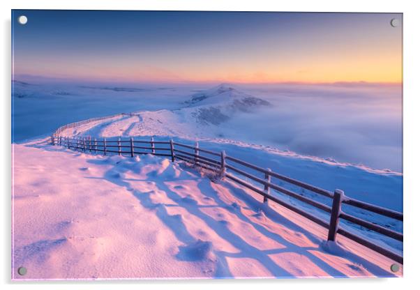 Sublime Winter sunrise on Mam Tor Acrylic by John Finney