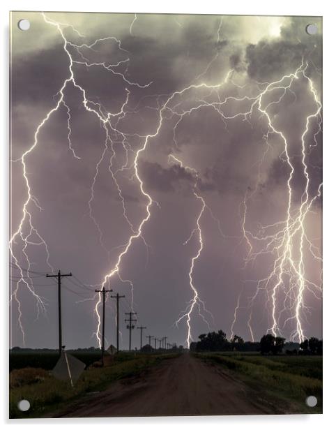 Lightning storm over Nebraska. Acrylic by John Finney