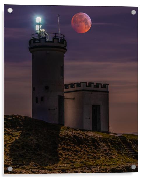 Blood Wolf Moon Over Elie Ness Lighthouse Acrylic by George Robertson