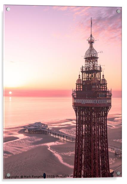 Blackpool Tower Sunset Acrylic by Mark Rangeley
