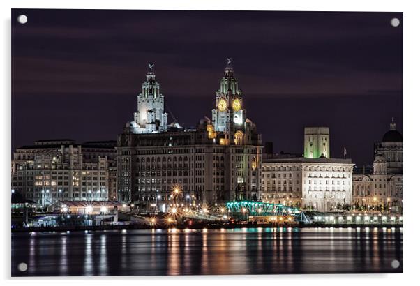 Liverpool Skyline at Night Acrylic by Wayne Molyneux