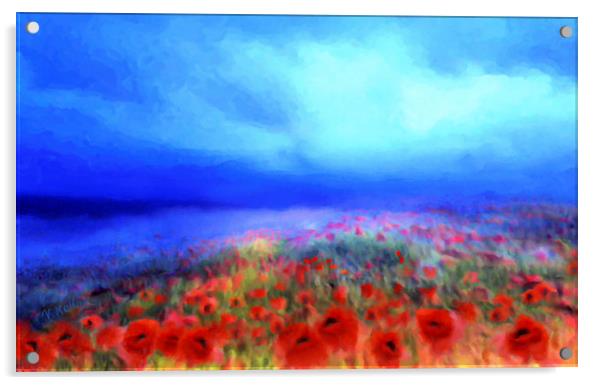 Poppies in the mist Acrylic by Valerie Anne Kelly