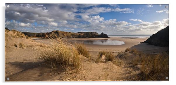Three Cliffs Bay panorama Acrylic by Creative Photography Wales
