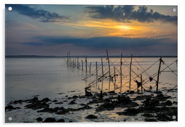 Fishing nets at Sunset Acrylic by Derek Beattie