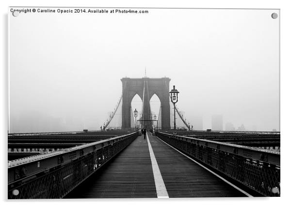 Foggy Brooklyn Bridge Acrylic by Caroline Opacic