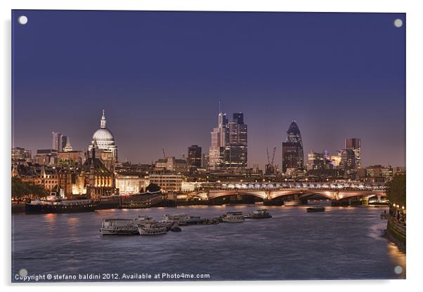 London skyline and river Thames at night Acrylic by stefano baldini