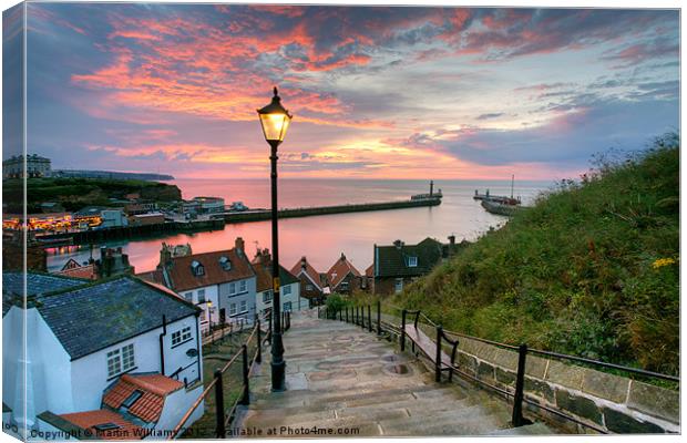Whitby, 199 Steps, Pink Glow. Canvas Print by Martin Williams