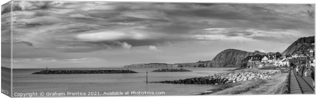 Sidmouth Panorama Looking West in Monochrome Canvas Print by Graham Prentice