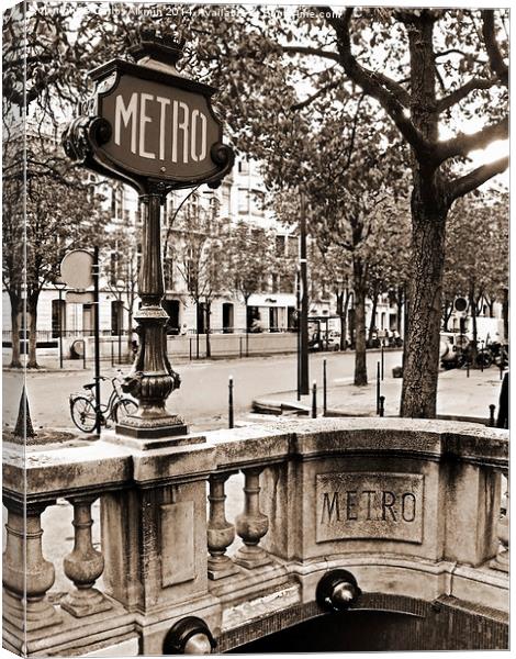 Metro Franklin Roosevelt - Paris - Vintage Sign an Canvas Print by Carlos Alkmin
