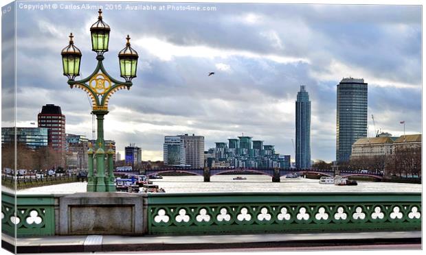 A London Scene - Westminster Bridge empty and skyl Canvas Print by Carlos Alkmin
