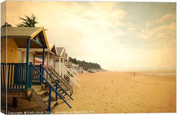Beach huts vintage style. Canvas Print by Sally Lloyd