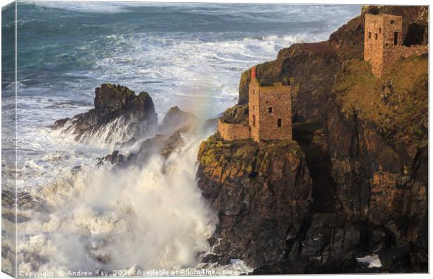 Rough Sea at Botallack Canvas Print by Andrew Ray