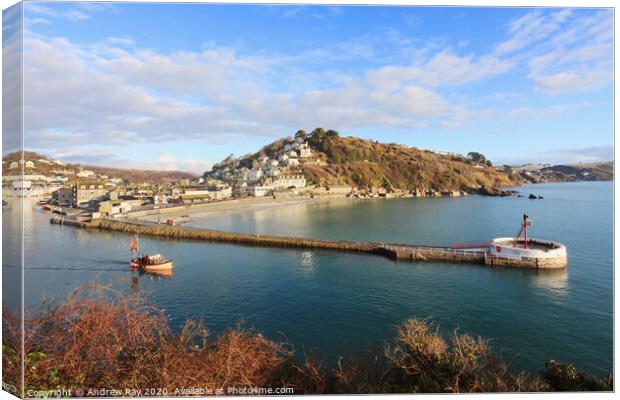 Boat departing Looe Canvas Print by Andrew Ray