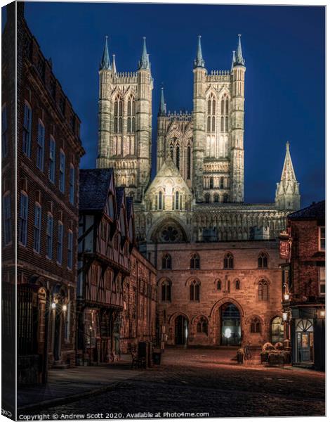 Lincoln Cathedral at night Canvas Print by Andrew Scott