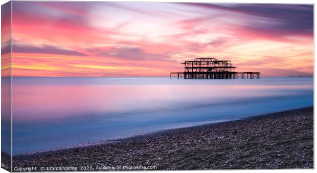 Sunset at West Pier Brighton Canvas Print by Emma Varley