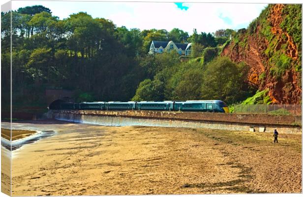 Train Heading to Dawlish from Teignmouth Canvas Print by Jeremy Hayden