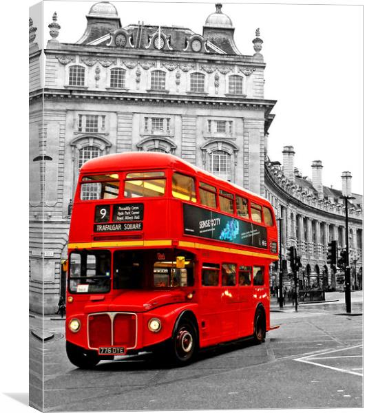 Cities Canvas Prints of Red London Bus in Black & White for your Hallway 