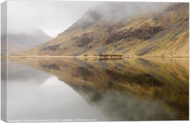 Moody Reflections of Loch Achtriochtan Canvas Print by Mark Greenwood