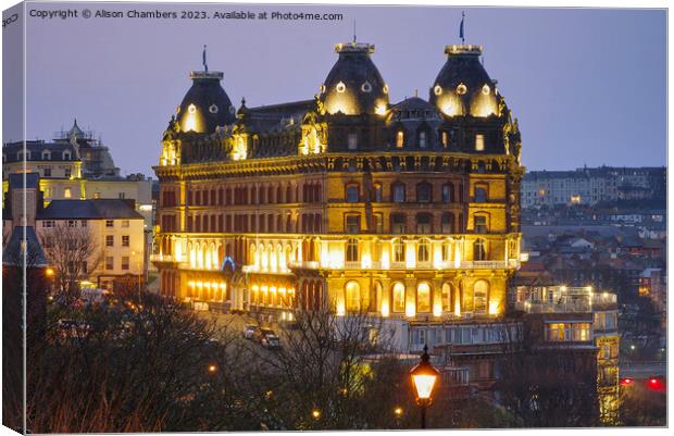 Scarborough Grand Hotel At Night Canvas Print by Alison Chambers