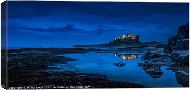 Bamburgh Castle Twilight Reflections Canvas Print by Phillip Dove LRPS