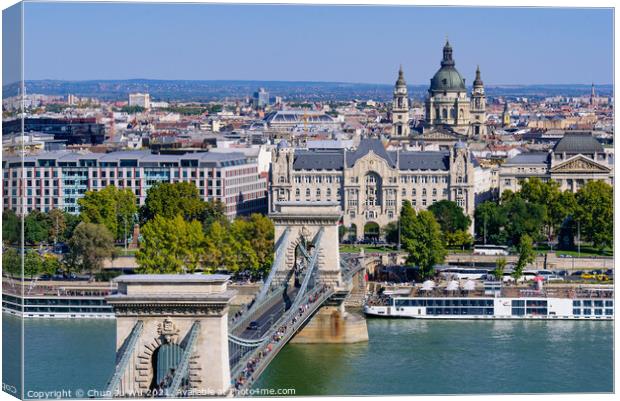 Elevated View of Szchenyi Chain Bridge Over River Danube Budapest Photo Art Prin 