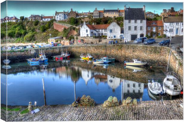 Artist Painting Crail Harbour Fife. Canvas Print by Gerry Greer