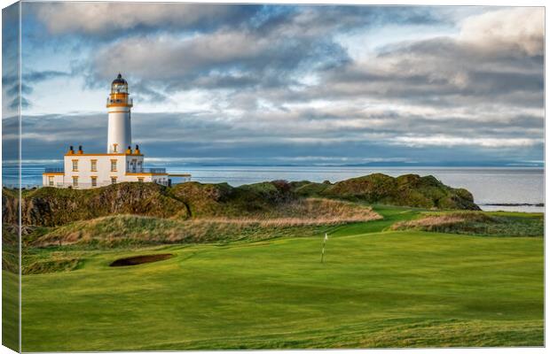 Turnberry Lighthouse and Ninth Green Canvas Print by Derek Beattie