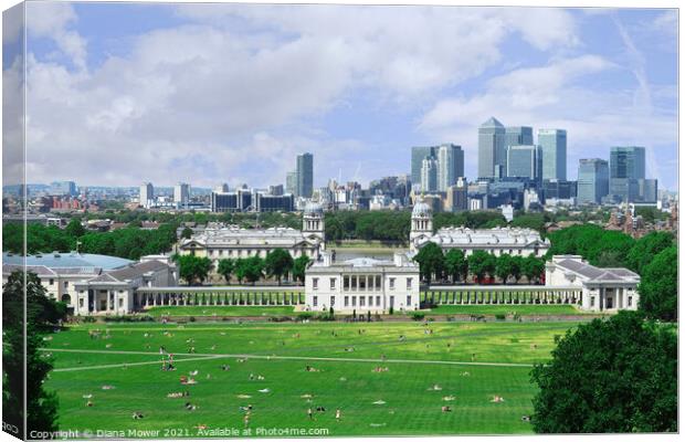 Greenwich Park and London Skyline Canvas Print by Diana Mower
