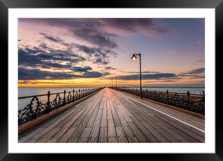 Ryde Pier Sunset Framed Mounted Print by Wight Landscapes