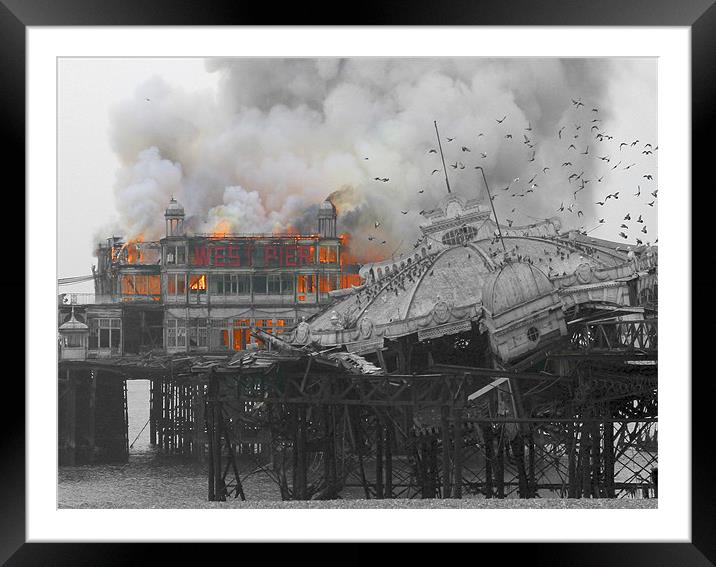 West Pier Fire Framed Mounted Print by Terry Busby