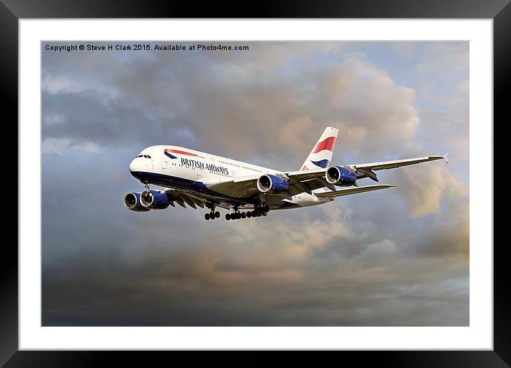 British Airways Airbus A380 Framed Mounted Print by Steve H Clark