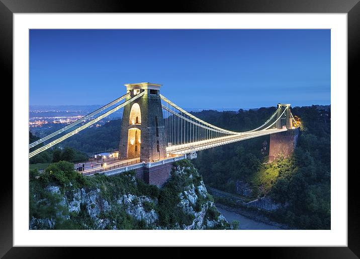 Clifton Bridge, Bristol, UK, evening Framed Mounted Print by Daugirdas Racys