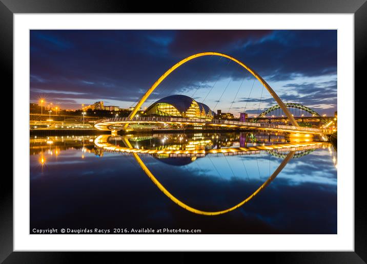 Millennium bridge at blue hour, Newcastle-upon-Tyn Framed Mounted Print by Daugirdas Racys