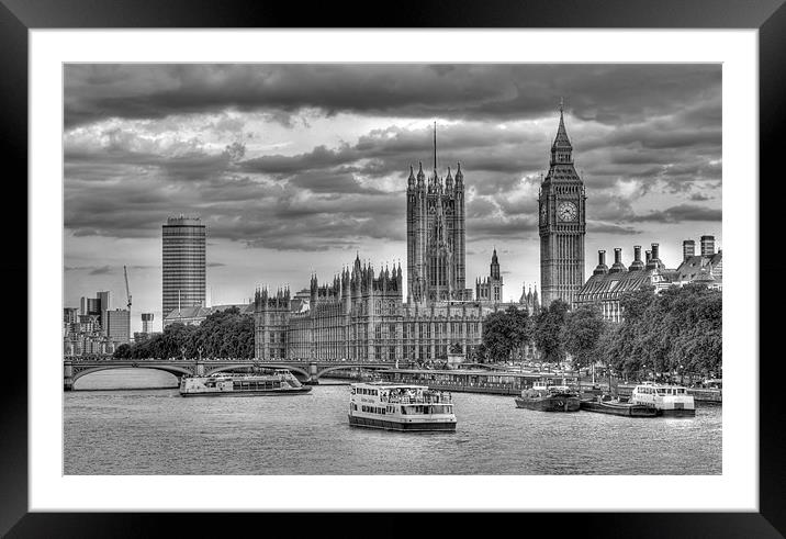 Sun Setting on Big Ben London Black and White Framed Mounted Print by Mike Gorton