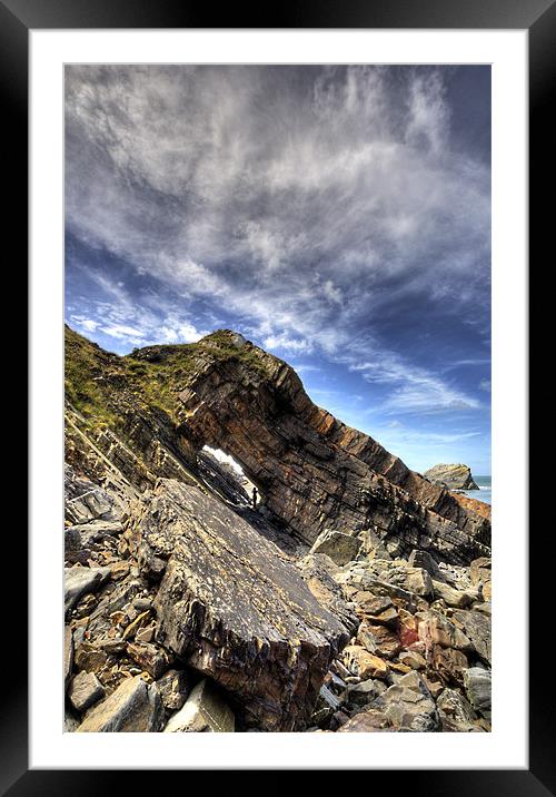 Hartland Quay Rock and Hole Framed Mounted Print by Mike Gorton