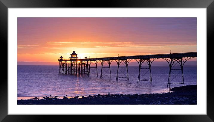 Clevedon Pier Sunset Framed Mounted Print by Carolyn Eaton