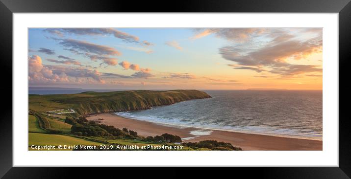 Putsborough and Baggy Point Panorama at Sunset Framed Mounted Print by David Morton