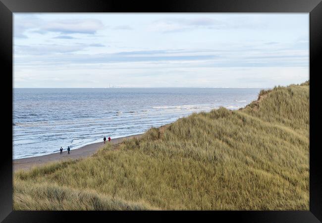 Overlooking the sand dunes at Formby towards Blackpool Framed Print by Jason Wells