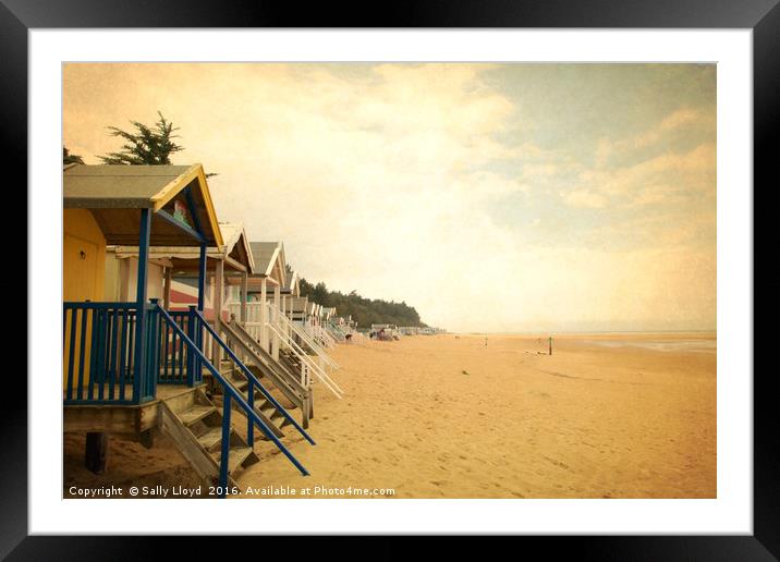 Beach huts vintage style. Framed Mounted Print by Sally Lloyd