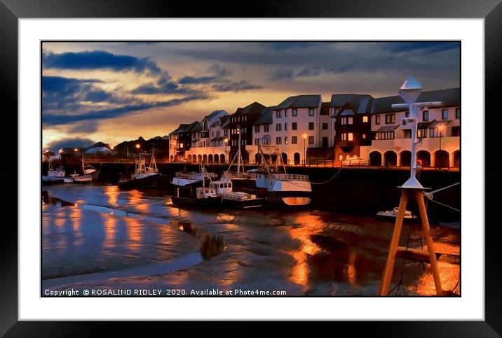 "Night time reflections at Maryport harbour" Framed Mounted Print by ROS RIDLEY