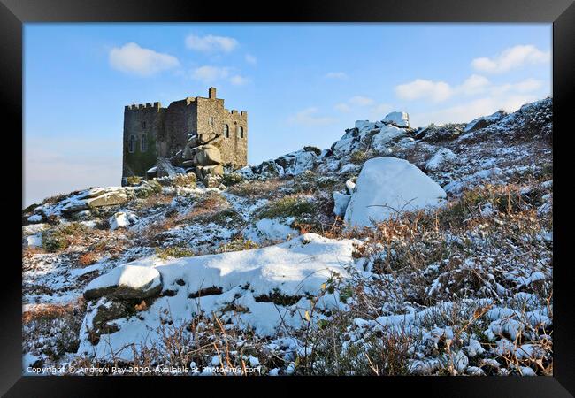 Carn Brea Castle in the snow Framed Print by Andrew Ray