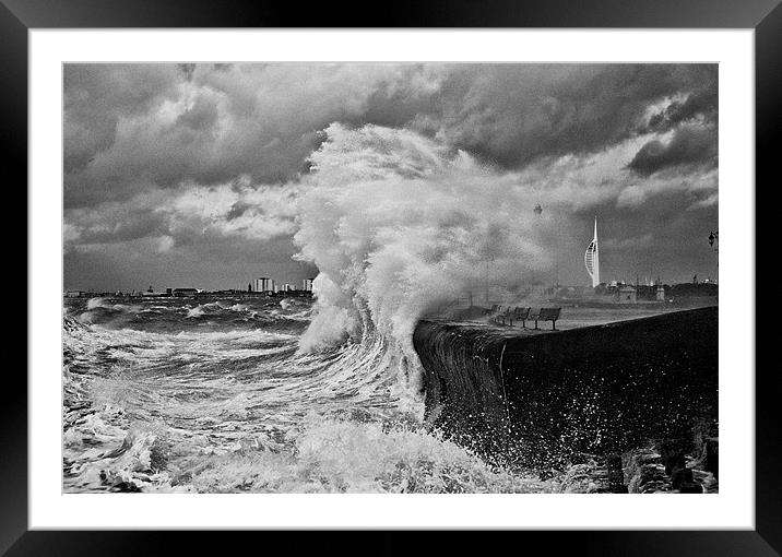 Waves crashing over sea wall Framed Mounted Print by Sharpimage NET