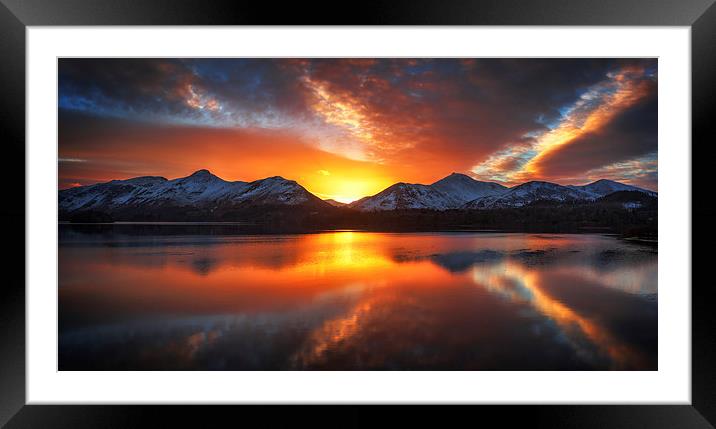 Burning Skies Over Derwent Water Framed Mounted Print by Dave Massey