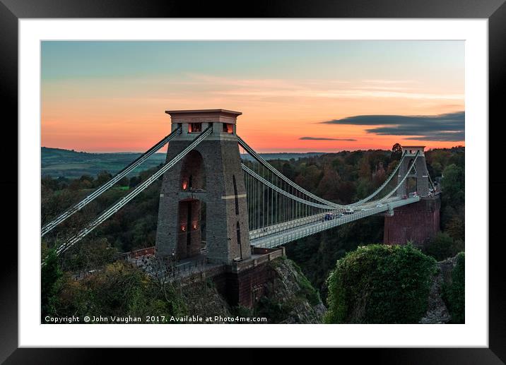 Sunset at Clifton Suspension Bridge Framed Mounted Print by John Vaughan