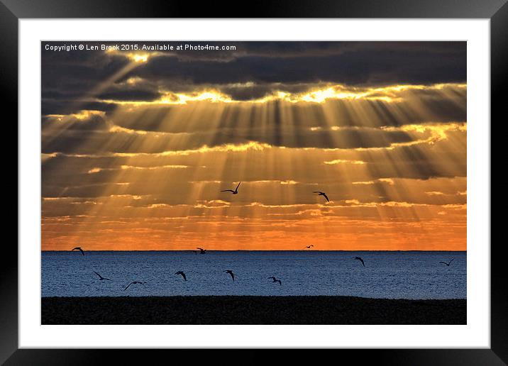 Worthing Beach Sun Rays Framed Mounted Print by Len Brook